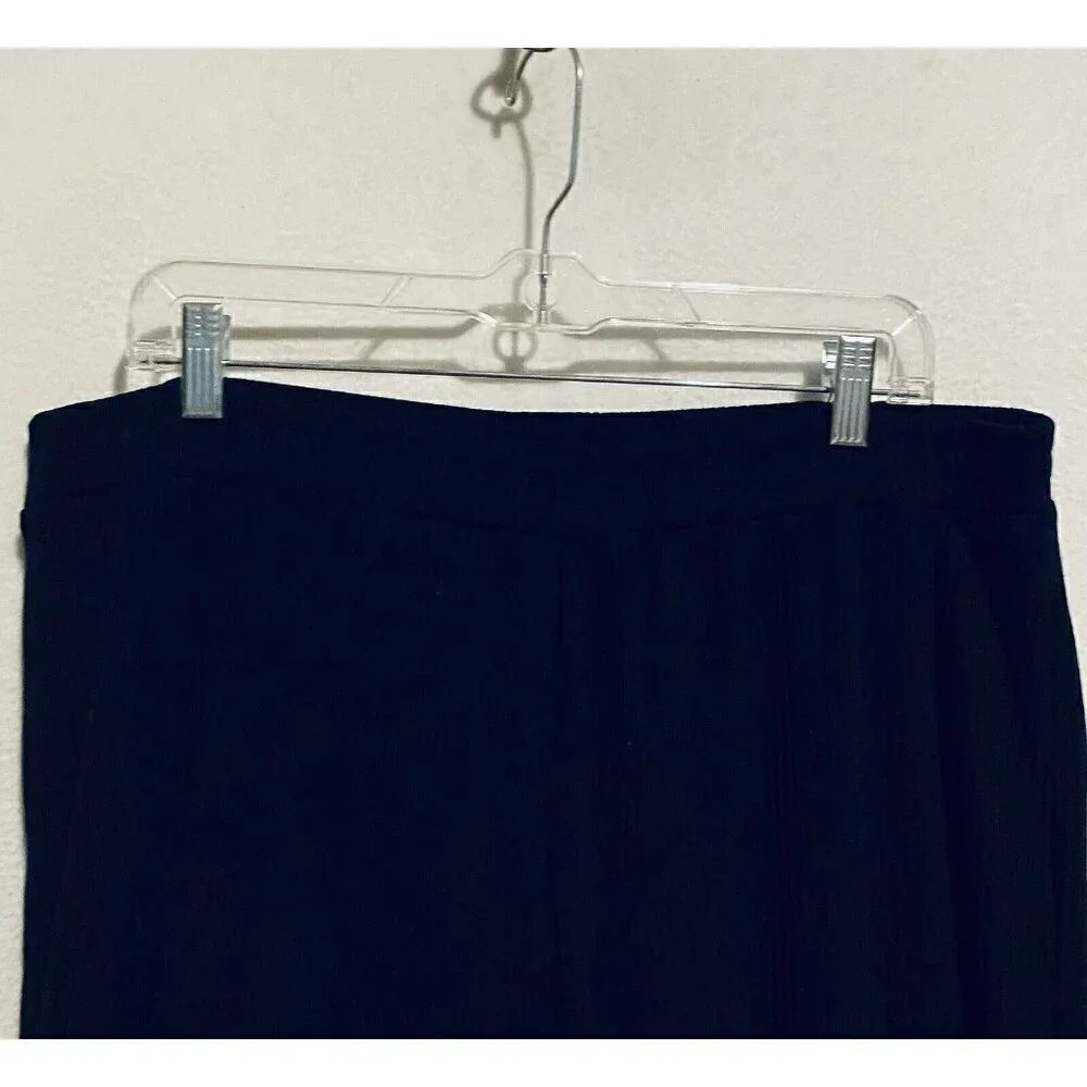 Suzanne Betro Pants Womens 2X Black Ribbed Wide Leg Flowy Pull On Elastic Waist